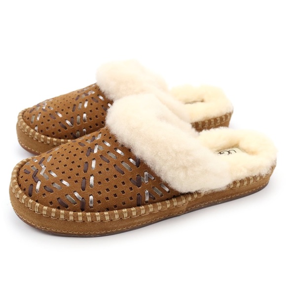 UGG Shoes - UGG Aira Tehuano Chestnut Sheepskin Scuff Slippers